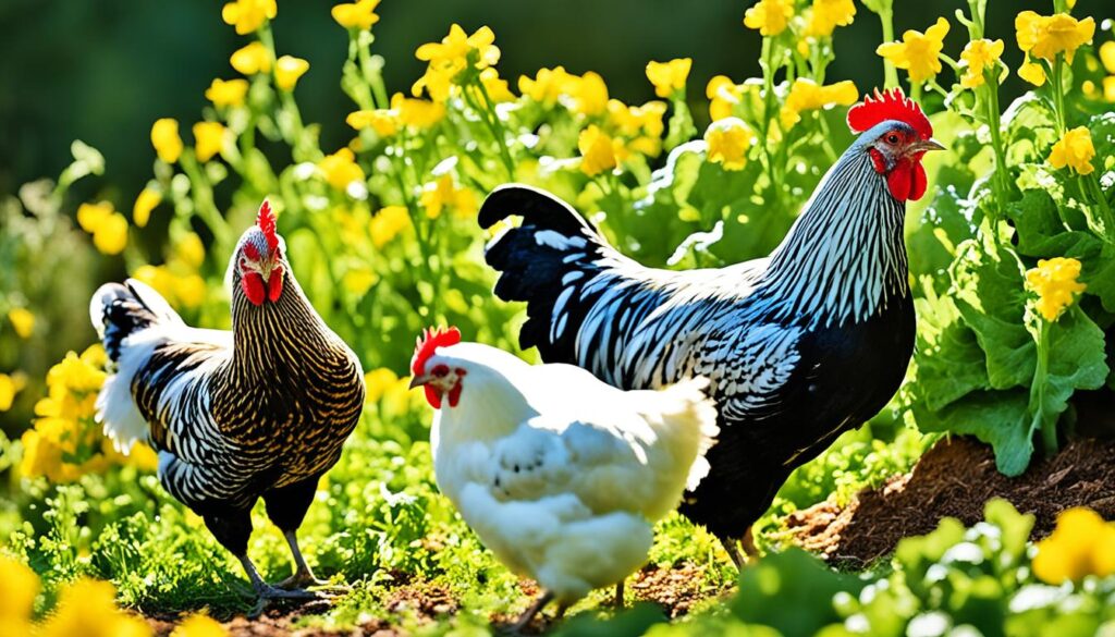 Chickens Eating Mustard Greens