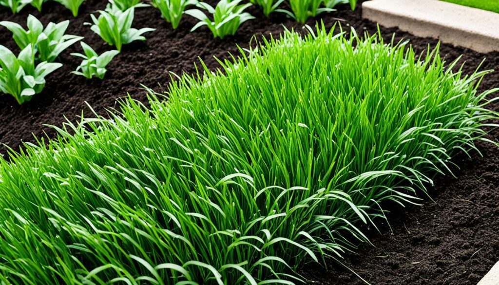 Grass in garden soil