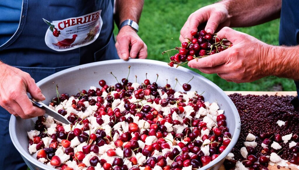 Preparing cherries for chickens